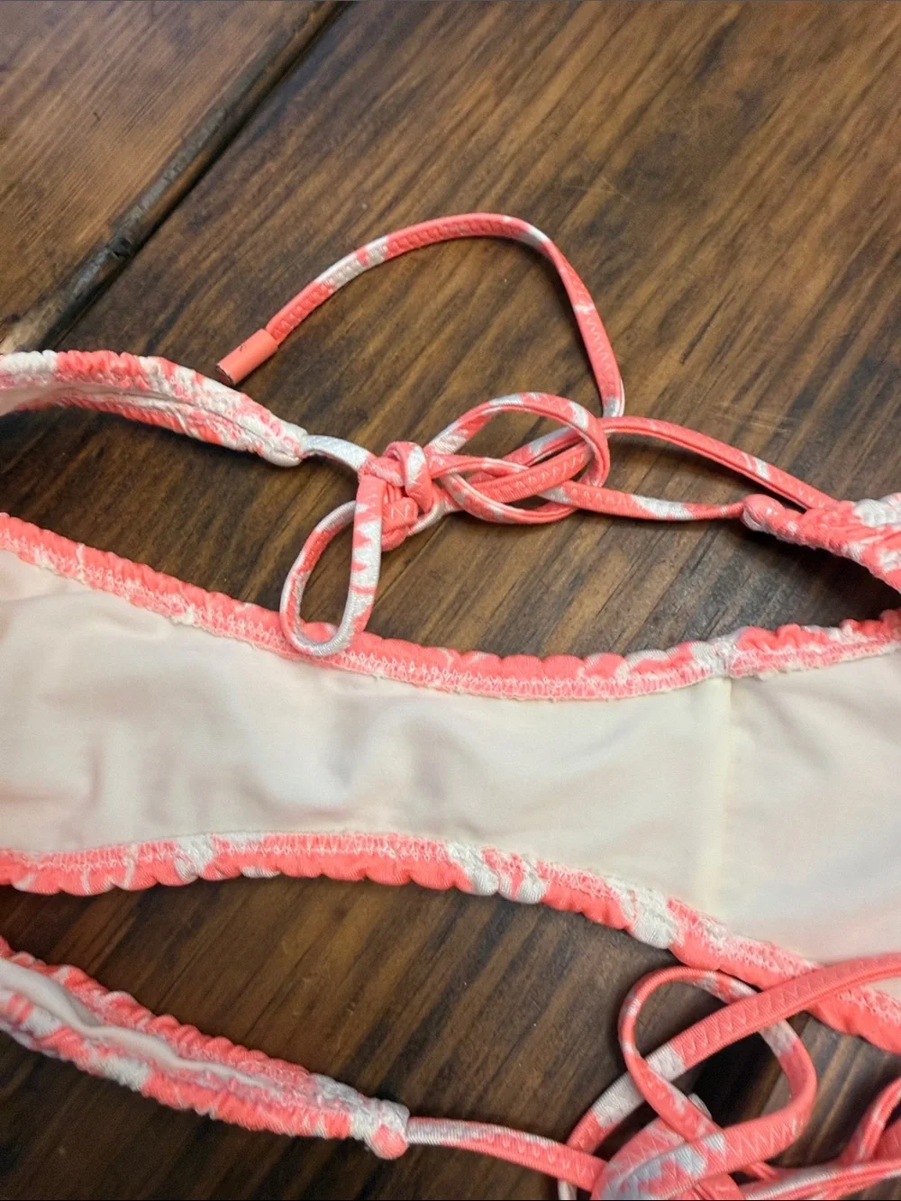 triangl swimwear Coral & Cream Textured Bandeau-Style Bikini
